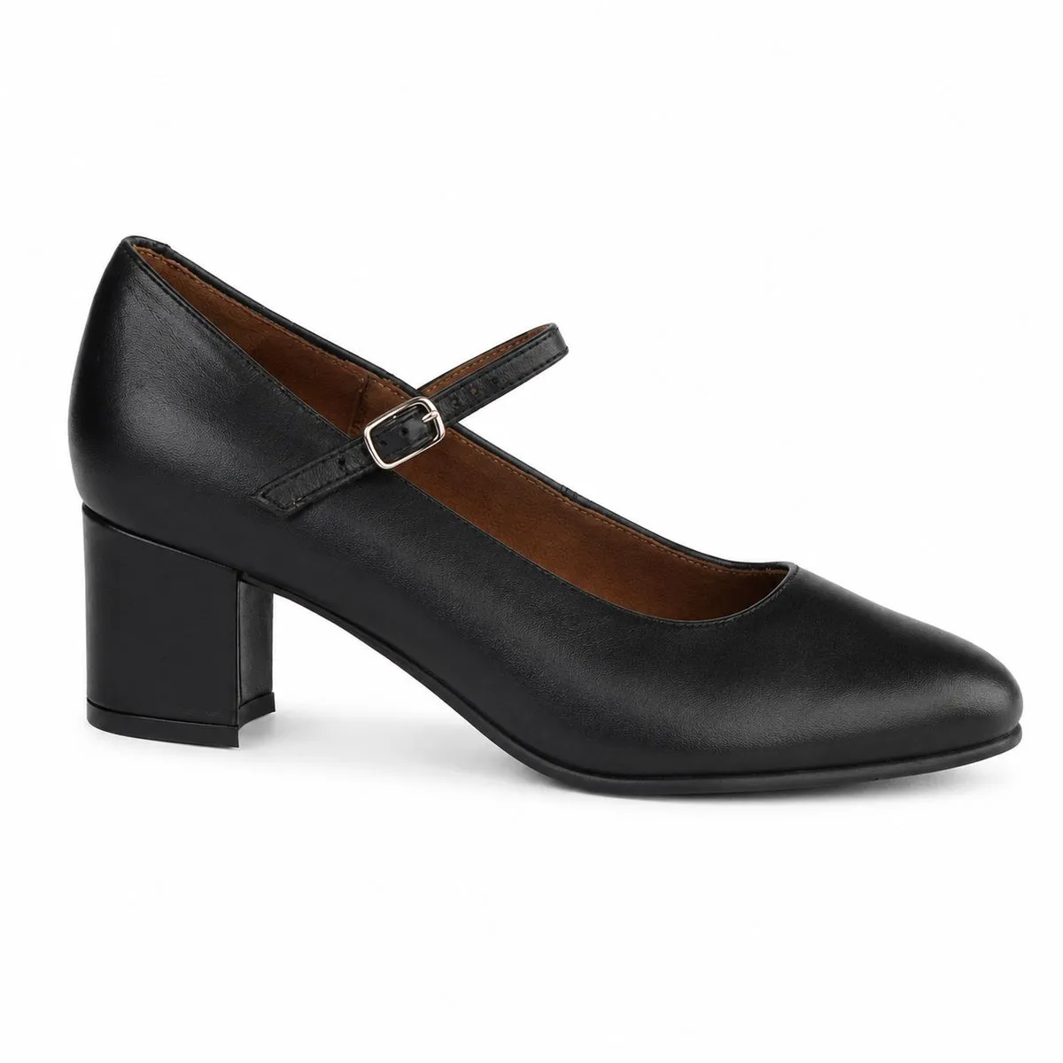 Froggie Women's Mary Jane Block Heel Court Shoe-Black leather - 13020