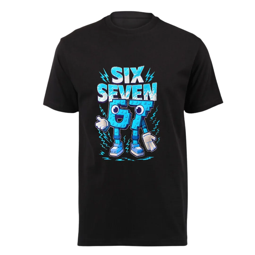 Kids Black Short Sleeve T-Shirt - 6 7 Kids Meme T-Shirt Blue