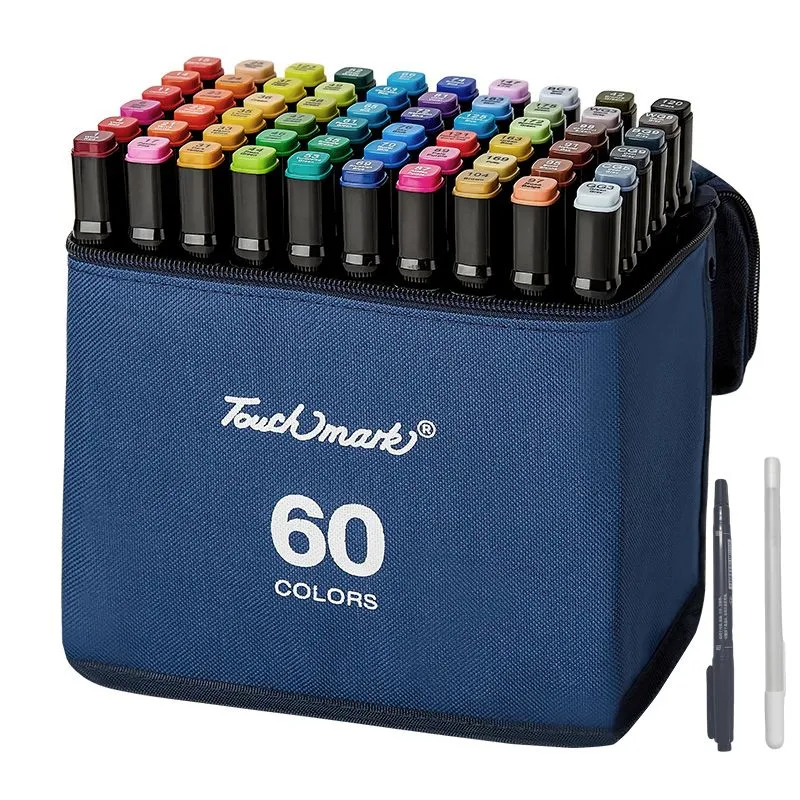 60 Colors Marker Pen Set Double Head Quick-Dry Artist with 2 Outliner Pens