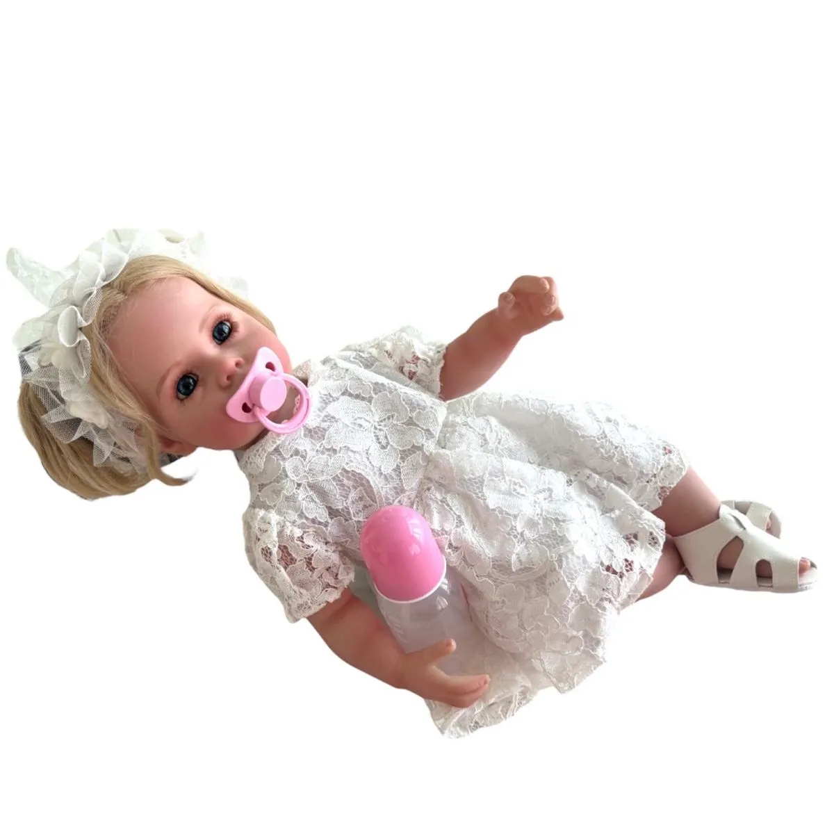 Silicone Doll Blonde Girl in White Dress 55cm