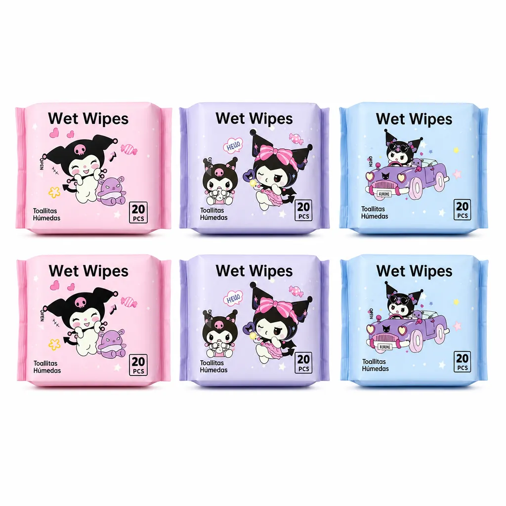 6-Pack Kawaii Anime Character Travel Wet Wipes - 20 Per Pack
