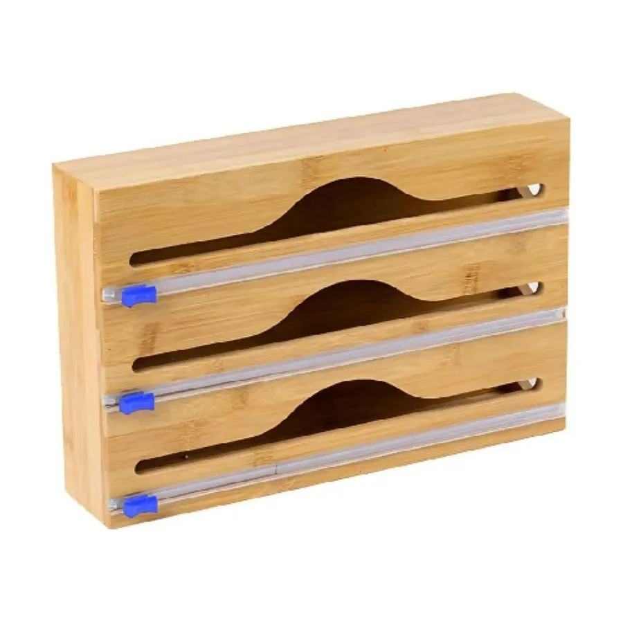 Bamboo Plastic Bag Organizer with Sliding Ziplock Slots