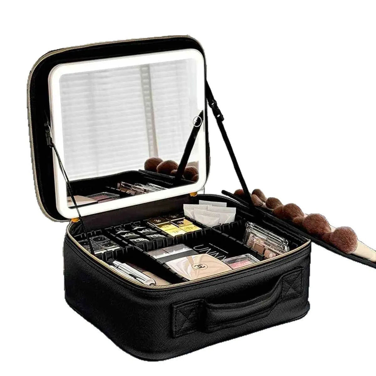 Professional Cosmetics Storage Bag With Mirror, Makeup Box And LED Lighting
