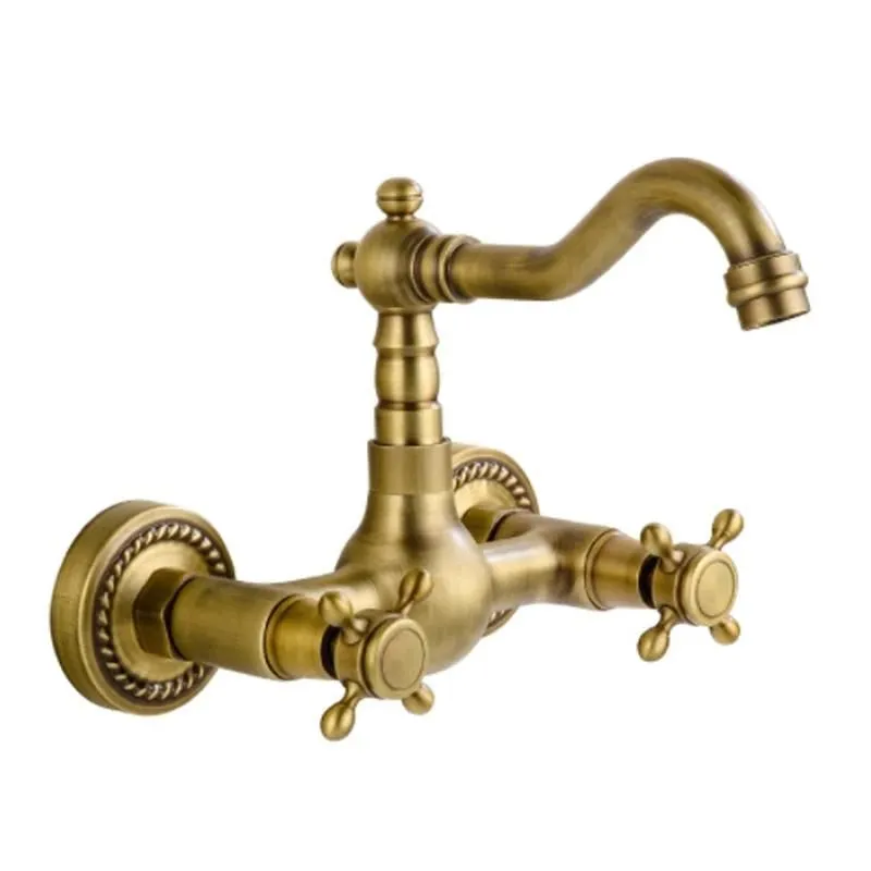 Vintage Brass Wall-Mounted Bathroom Faucet, 360 Swivel