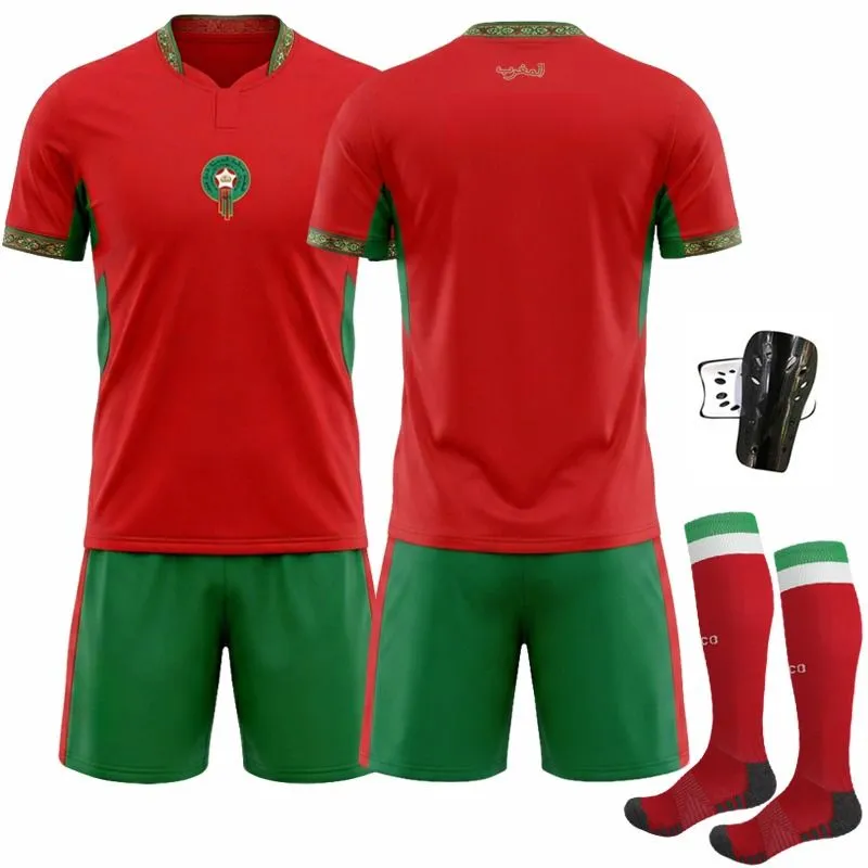 4 Piece Boys Soccer Jersey Set For Morocco - Red/Green