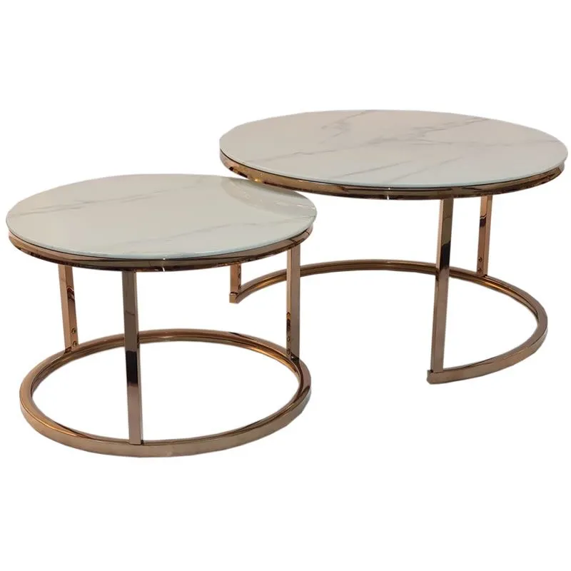 2-in-1 Round Marble Nesting Coffee Table