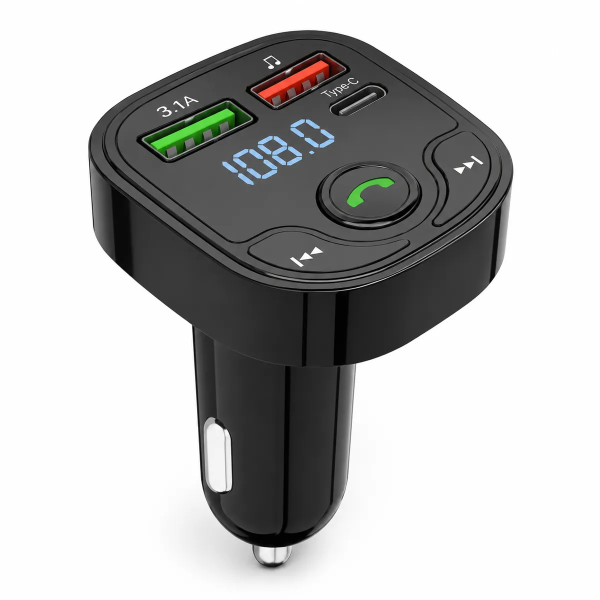 20W PD Car Charger with FM Transmitter & Hands-Free - Compact Design