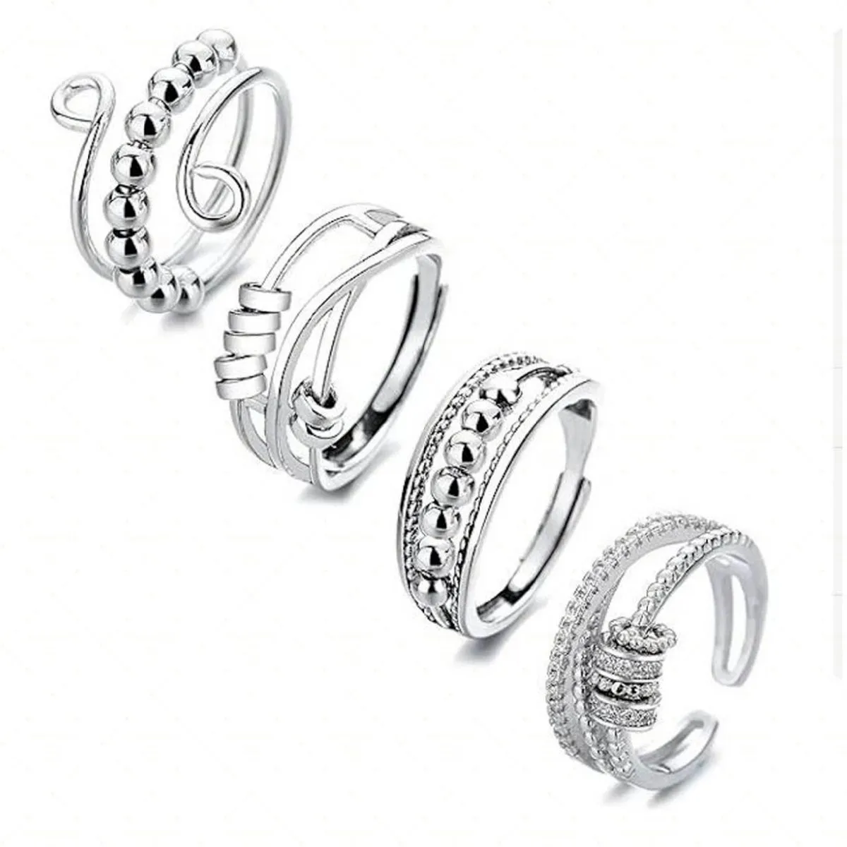 Fidget Rings for Women, Adjustable Sensory Rings - 4 Pack