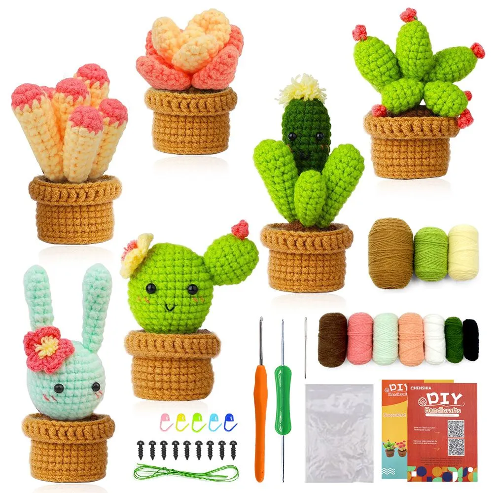 Chenshia Novelty DIY Handmade Crochet Set for Beginners 6Pc Potted Plants
