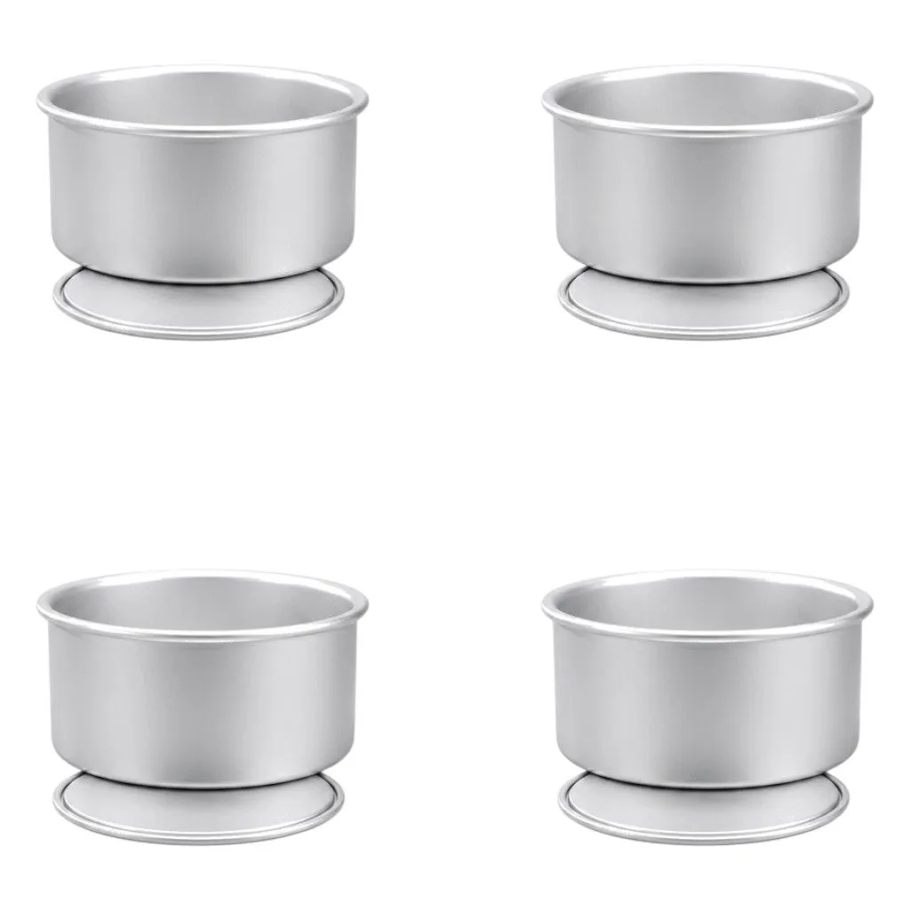 4 Pack - Heavy-Duty Round Cake Mold With Removable Base - Silver
