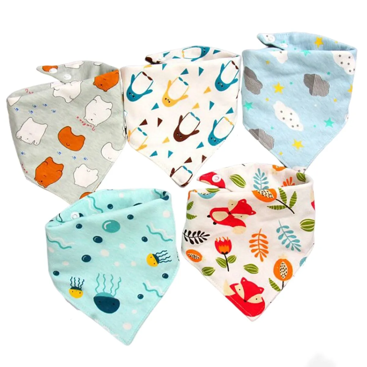 5pcs Saliva Towel Triangle Scarf Baby Bib Easy Clean Cute Gift Drooling - Blue