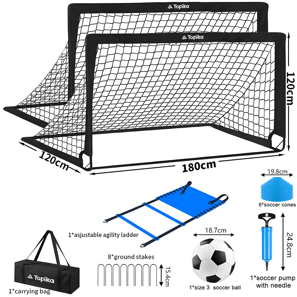 Topika Fold-Up Portable Kids Soccer Goal Set Soccer Nets for Training ,1.8m - Black