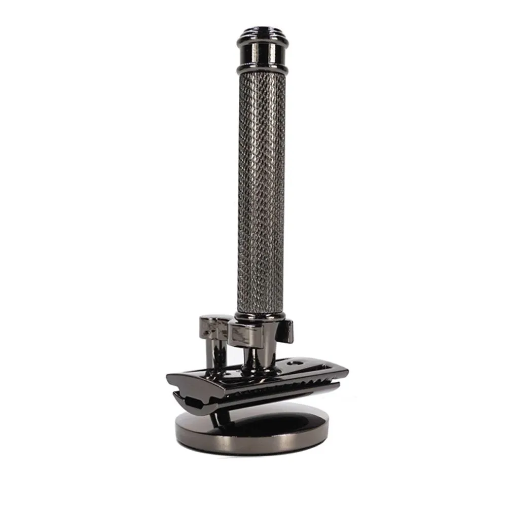 Men Shaving Double Edge Safety Razor with Hanging Stand - Black