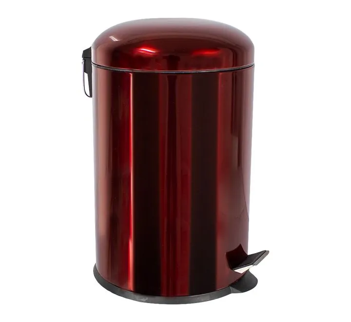 Royal Homeware 12ltr Stainless Steel Dustbin with Dome Lid and pedal - red