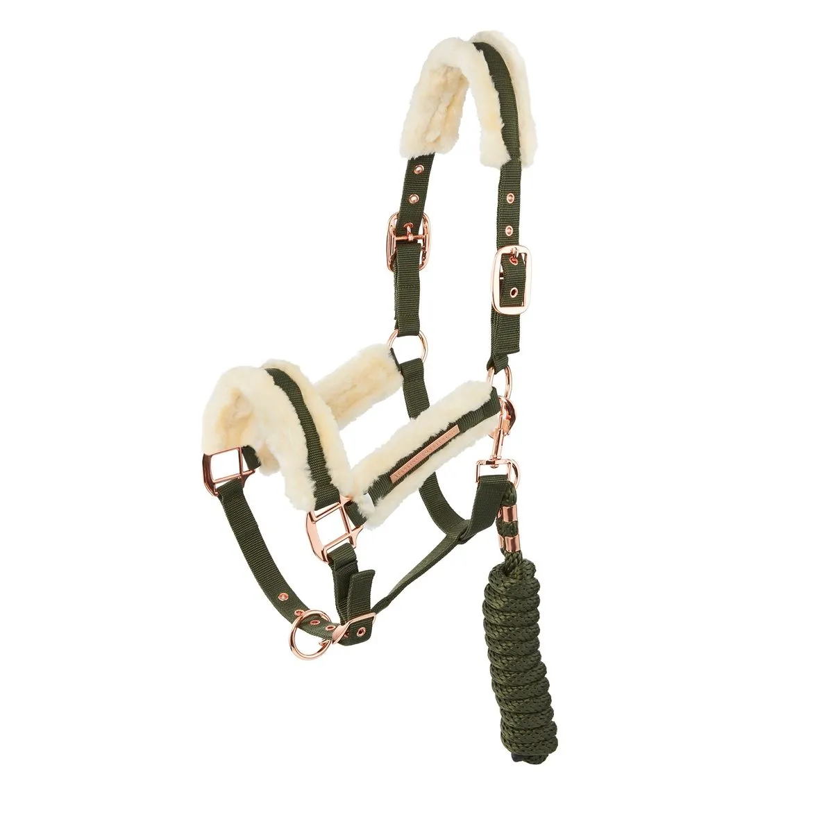 Sterling Equestrian Faux Fur Horse Headcollar with Rose Gold Fittings - Green