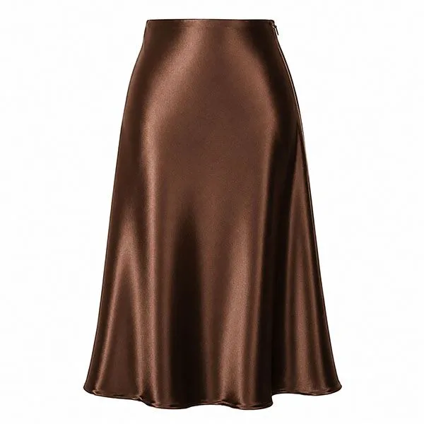 Secret Shield Women's Brown Satin Midi Skirt - High Waist
