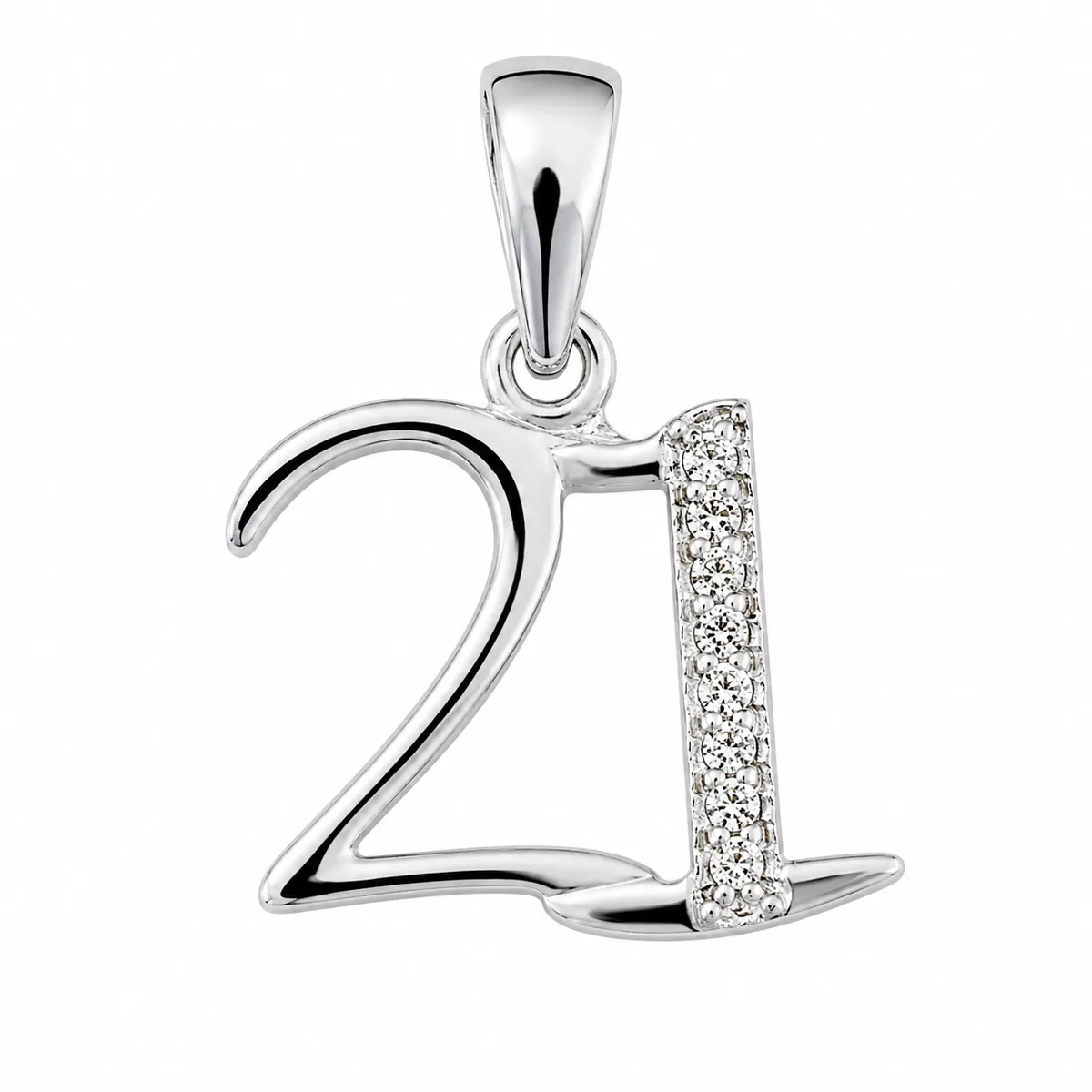 Sterling Silver 21 Pendant With Cubic Zirconia