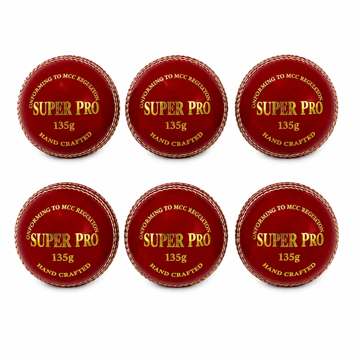 SUPER PRO 135g 2-Piece Grip Cricket Ball - Red (Pack of 6)