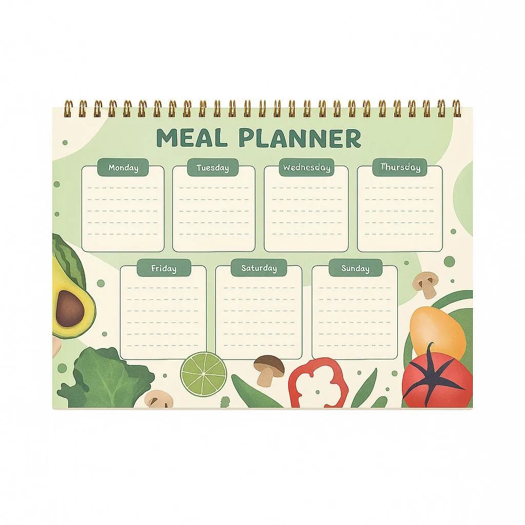 A4 Weekly Meal Prep Planner Notepad Ring Binder - Green Pages