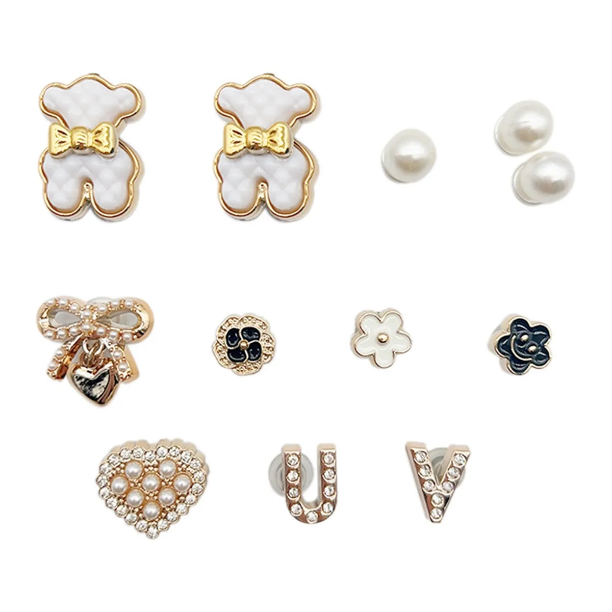 Glitter Love Bear Cute Shoe Charms Shoe Decorations- 12 Piece