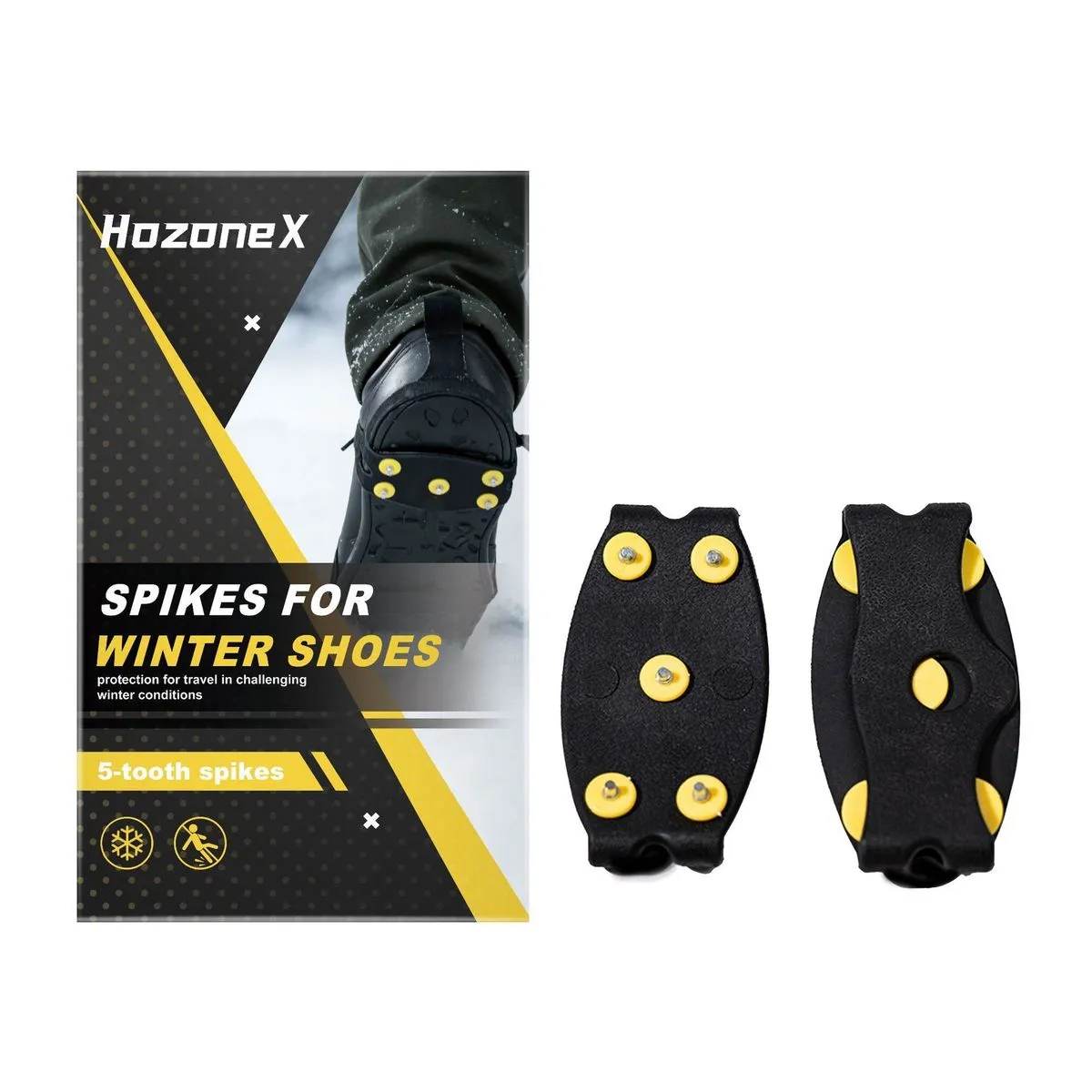 HozoneX 5-Tooth Winter Shoe Spikes (1 Pair) Daily Use