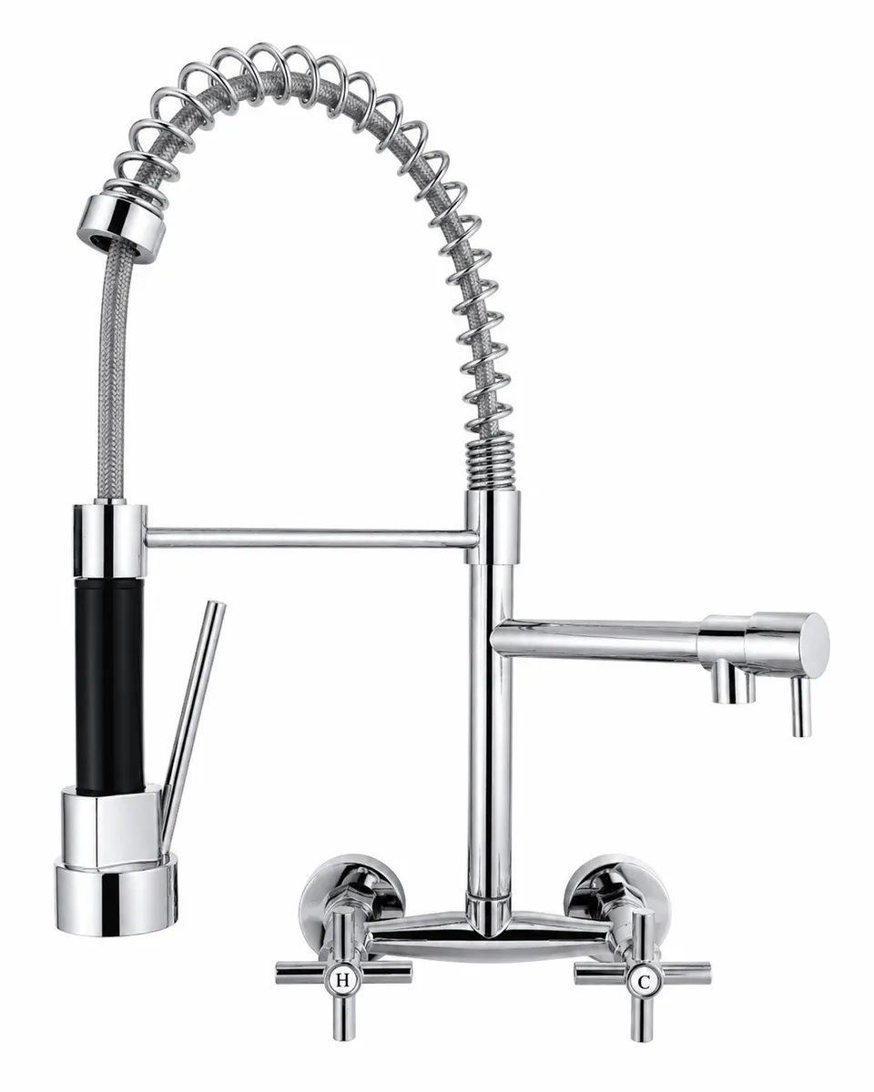 Dilano Dual Wall-Mount Stainless Steel Kitchen Faucet - Chrome Silver
