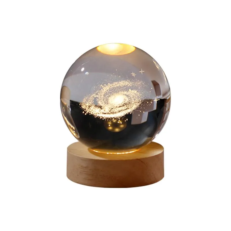 3D Sphere Crystal Ball LED Night Light Decor With Luminous Base - Space
