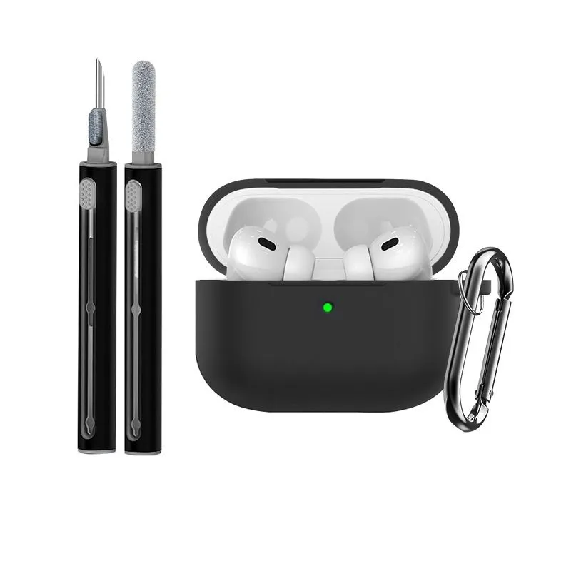 Shockproof Case Cleaner Kit Compatible with AirPods Pro 3 with Keychain - Black