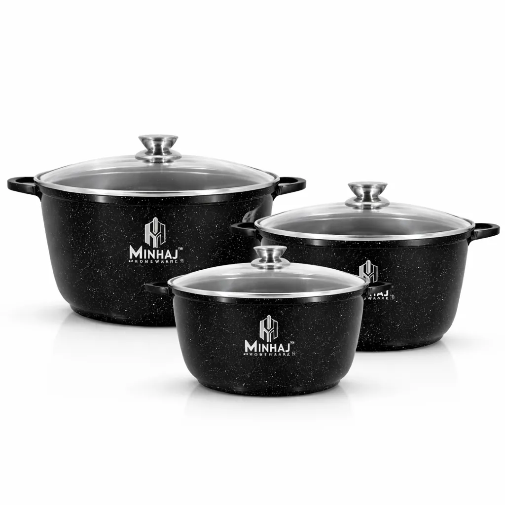 Minhaj Homeware Black Aluminum, Aluminium Non-Stick 6 Piece Cookware Set