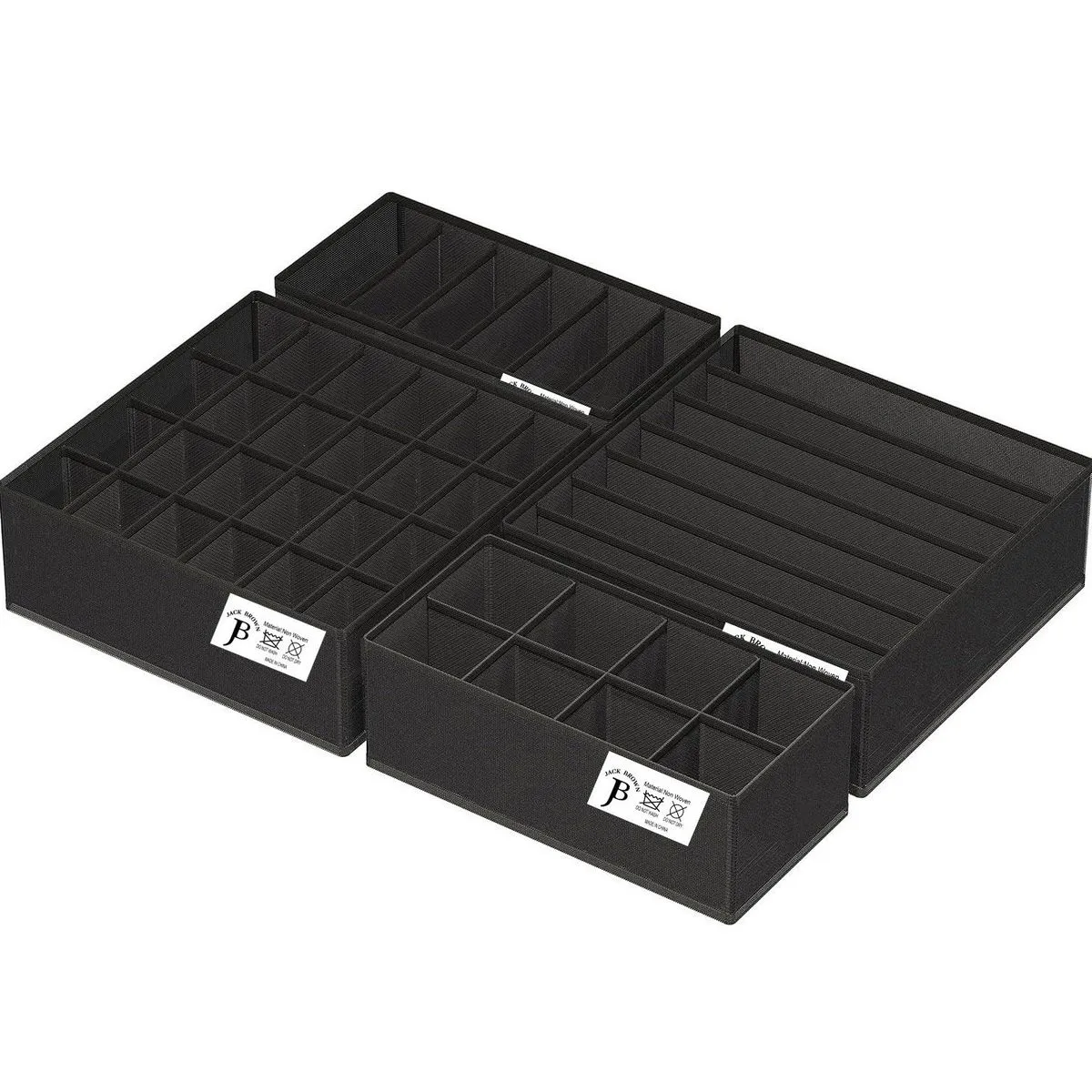 Jack Brown Drawer Organizers for Clothing, Bra and Underwear 4 Piece - Black