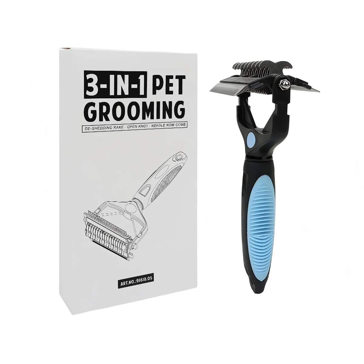 3-in-1 Pet Deshedding Tool - Blue