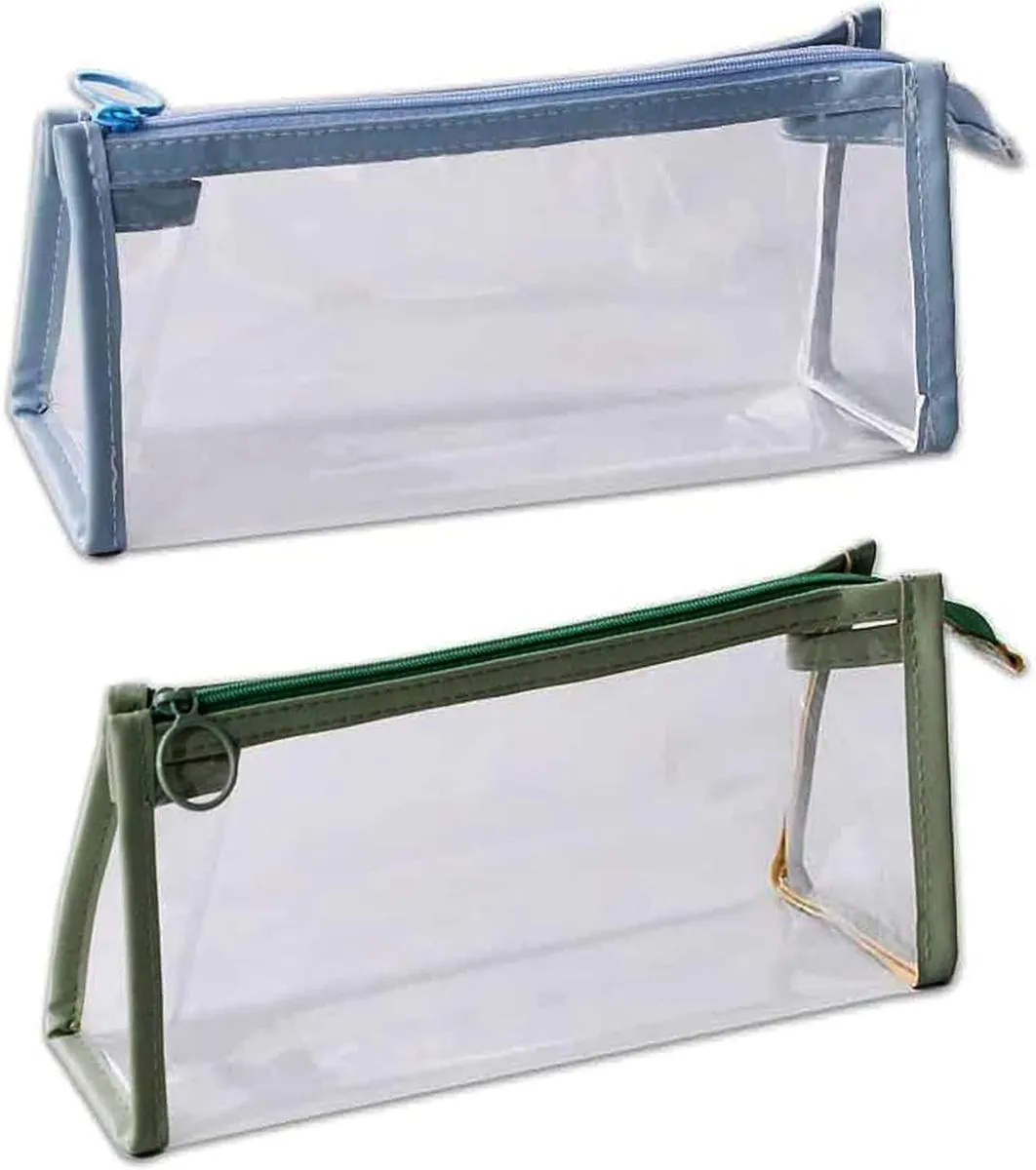Sulfar 2pcs Clear Pencil Cases, Clear Exam Pencil Case, Waterproof PVC Zipp