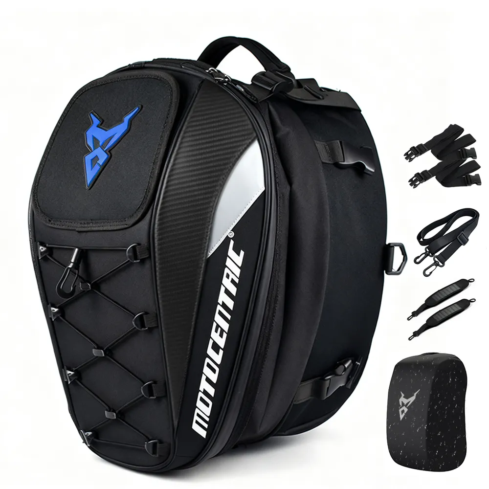 Motocentric Motorcycle Tail Bag, Helmet Backpack Motorcycle Rear Seat Bag - Blue