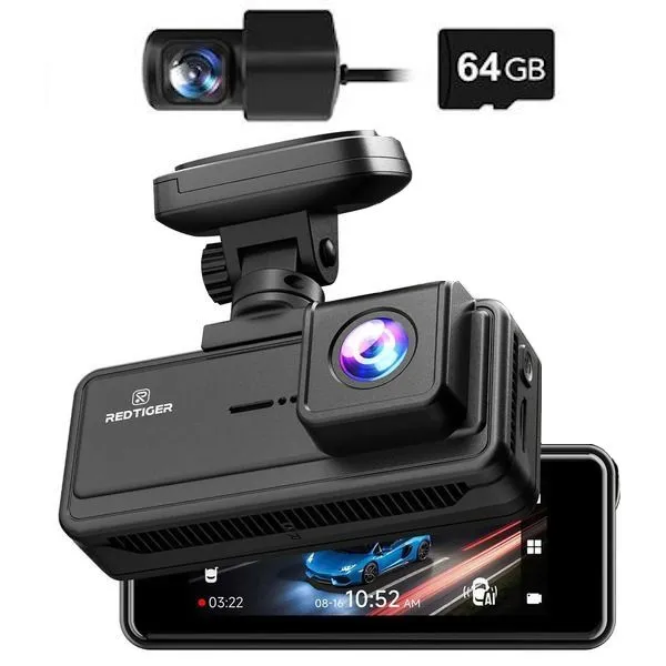 REDTIGER A8 2CH 4K Touch Dash Cam with WiFi GPS Front & Rear