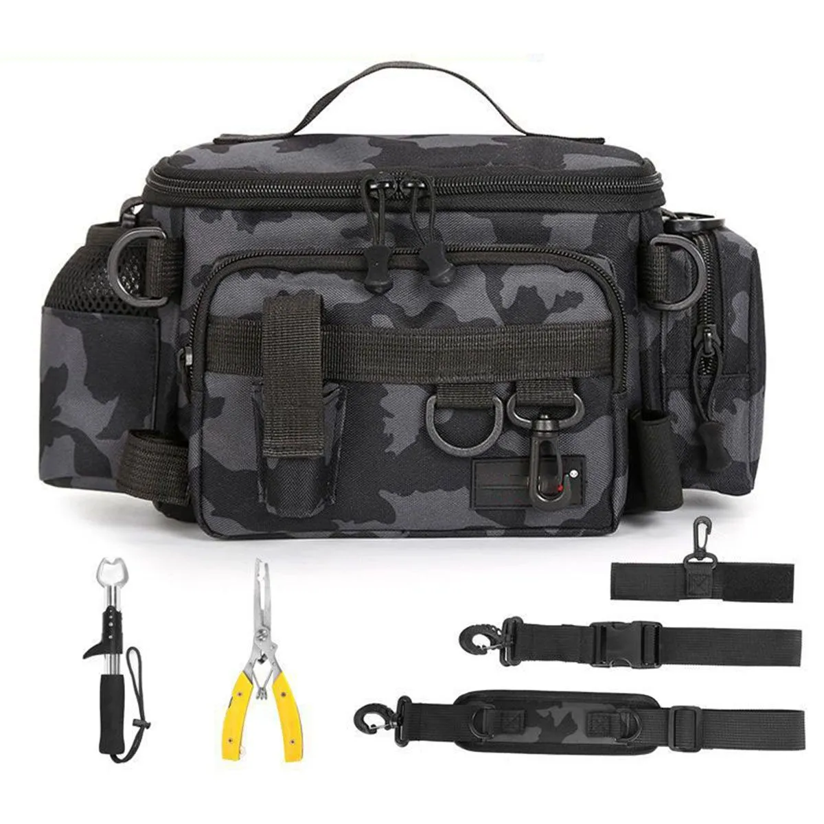 Fishing Tackle Storage Bag Fishing Rods Pack Fishing Tackle Box Organizer - Black Camouflage