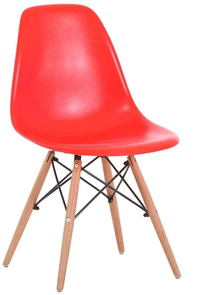 Wooden Leg Chair - Red