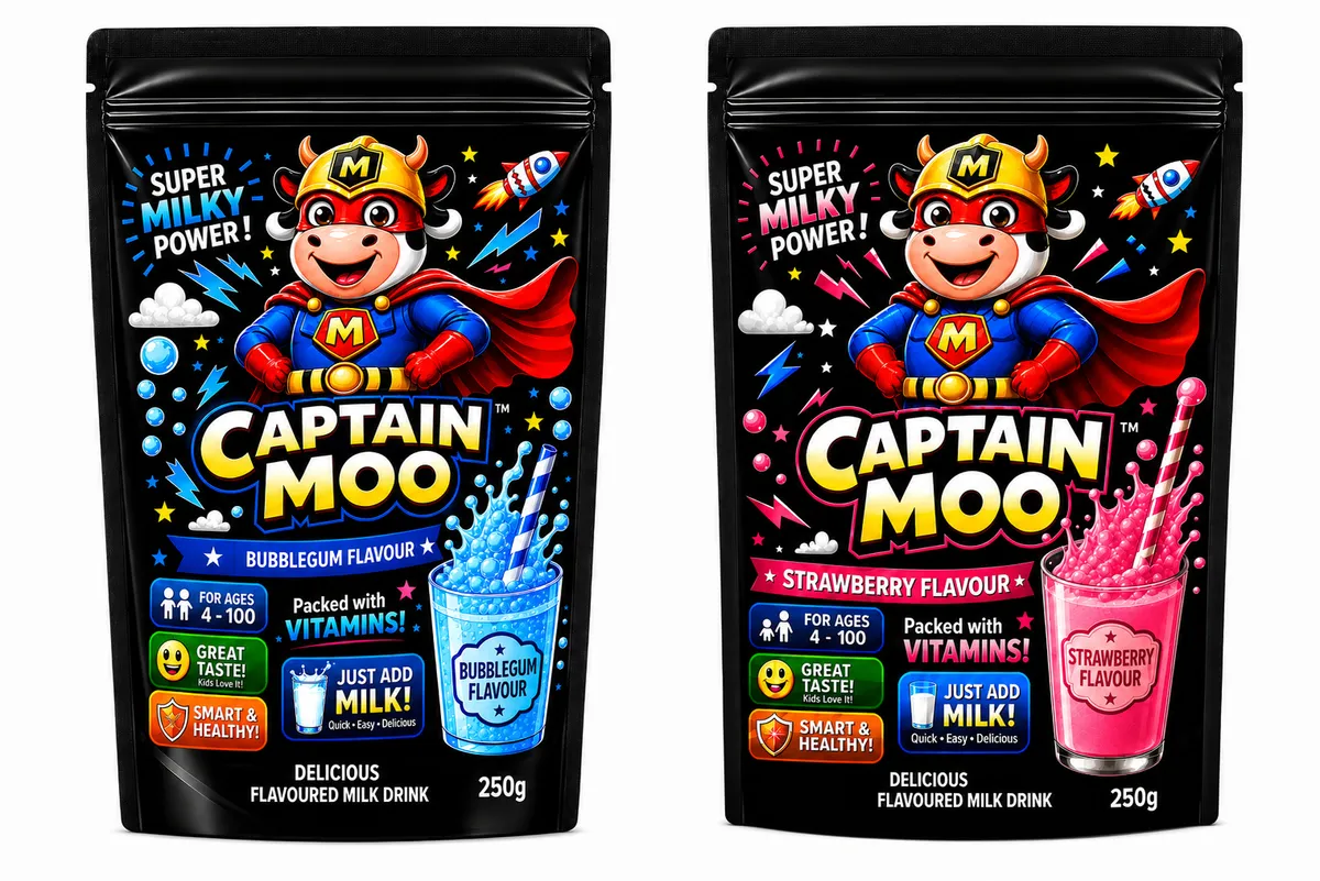 Captain Moo 1 x Bubblegum & 1 x Strawberry Milkshake Powder