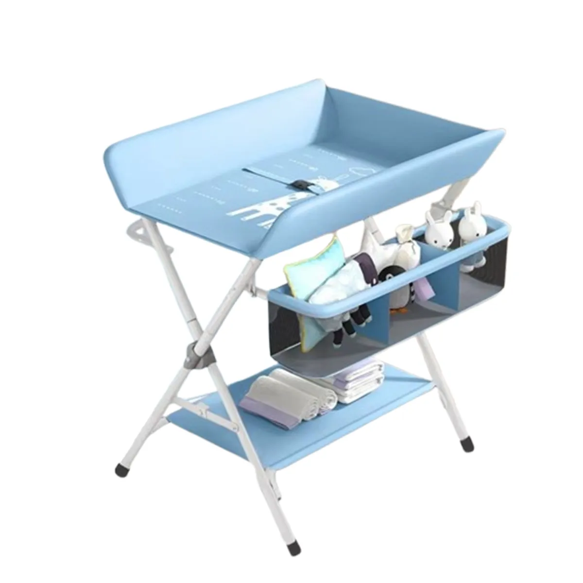 Portable Baby Changing Table for Foldable Diaper Table with Large Storage - Blue