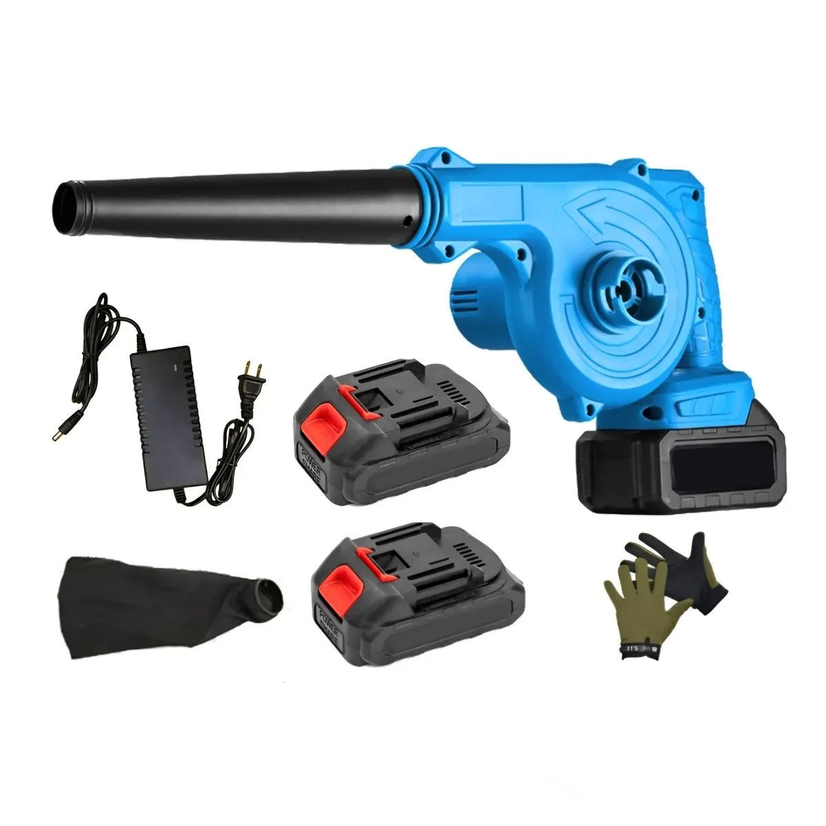 50CM 2-IN-1 Cordless Air & Leaf Blower With Gloves, 2 Batteries & Charger