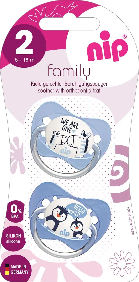 NIP Germany Family Soother 5-18 Months 2 Pack - Blue
