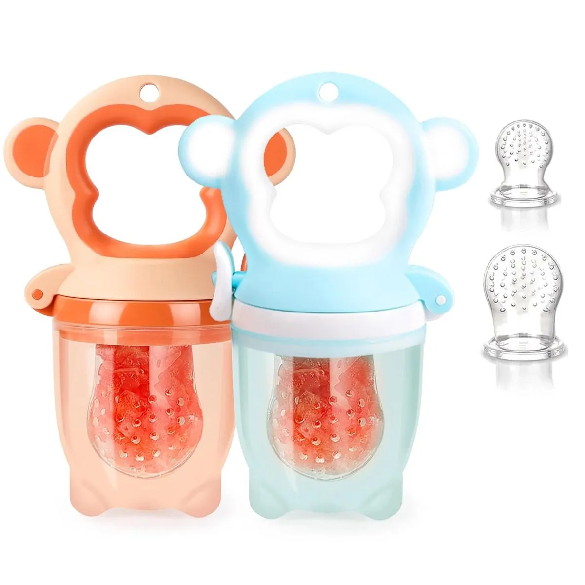 Orange & Blue Monkey 2 Pack Baby Fresh Fruit Feeder Pacifier