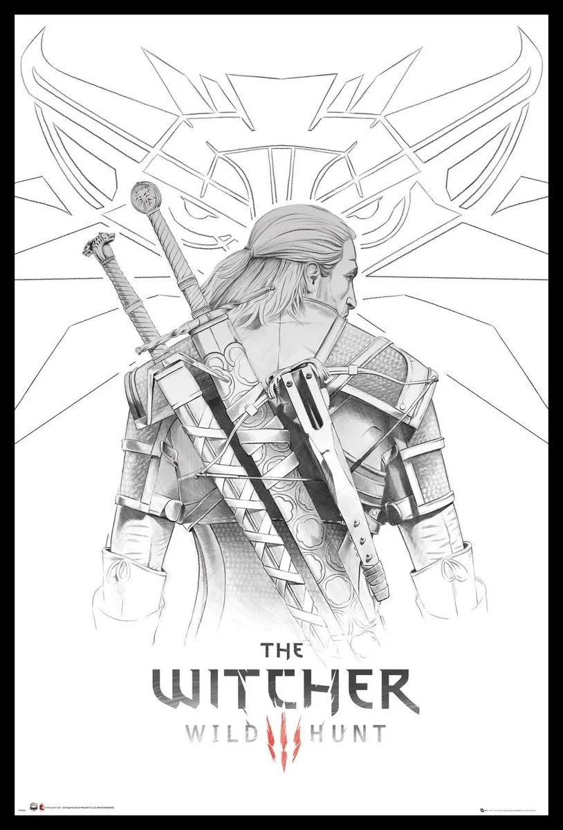 The Witcher - Geralt Sketch Poster with Black Frame