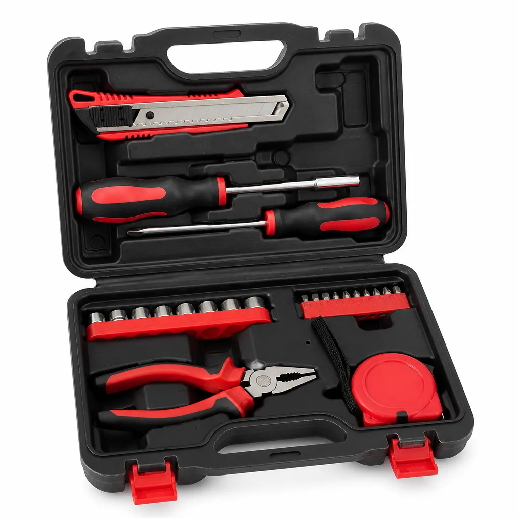Tool Set with Sockets Screwdrivers Pliers Utility Knife 3m Tape