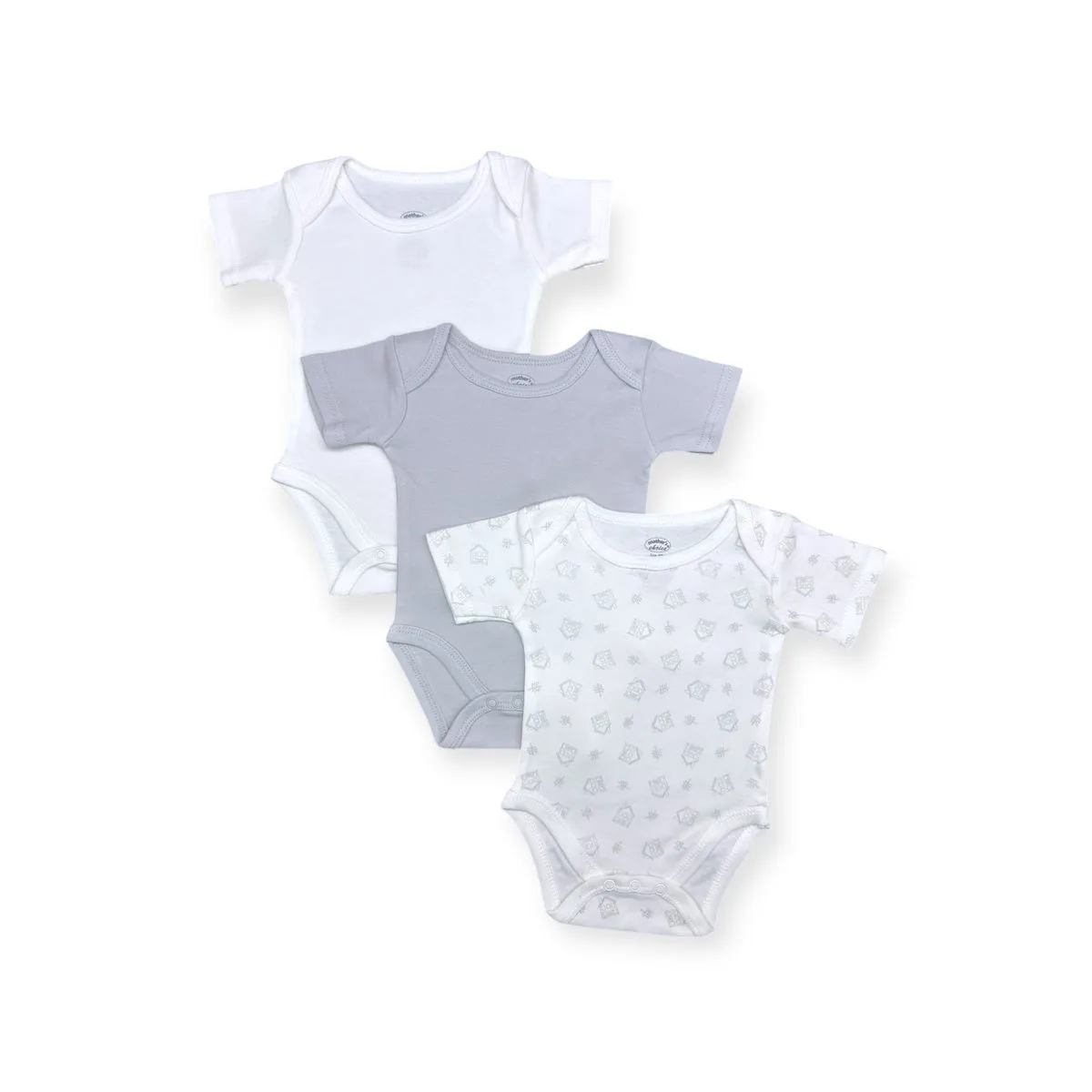 Mothers Choice 3-Pack Short Sleeve Baby Basic Bodysuits - House Print