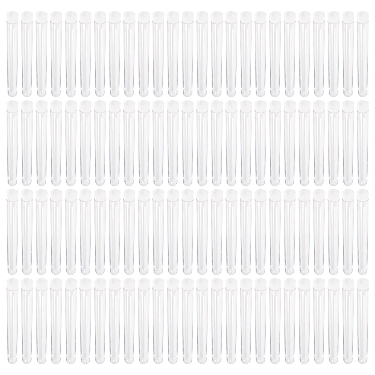 100Pcs 12X100Mm Laboratory Clear Plastic Test Vials With Push Caps