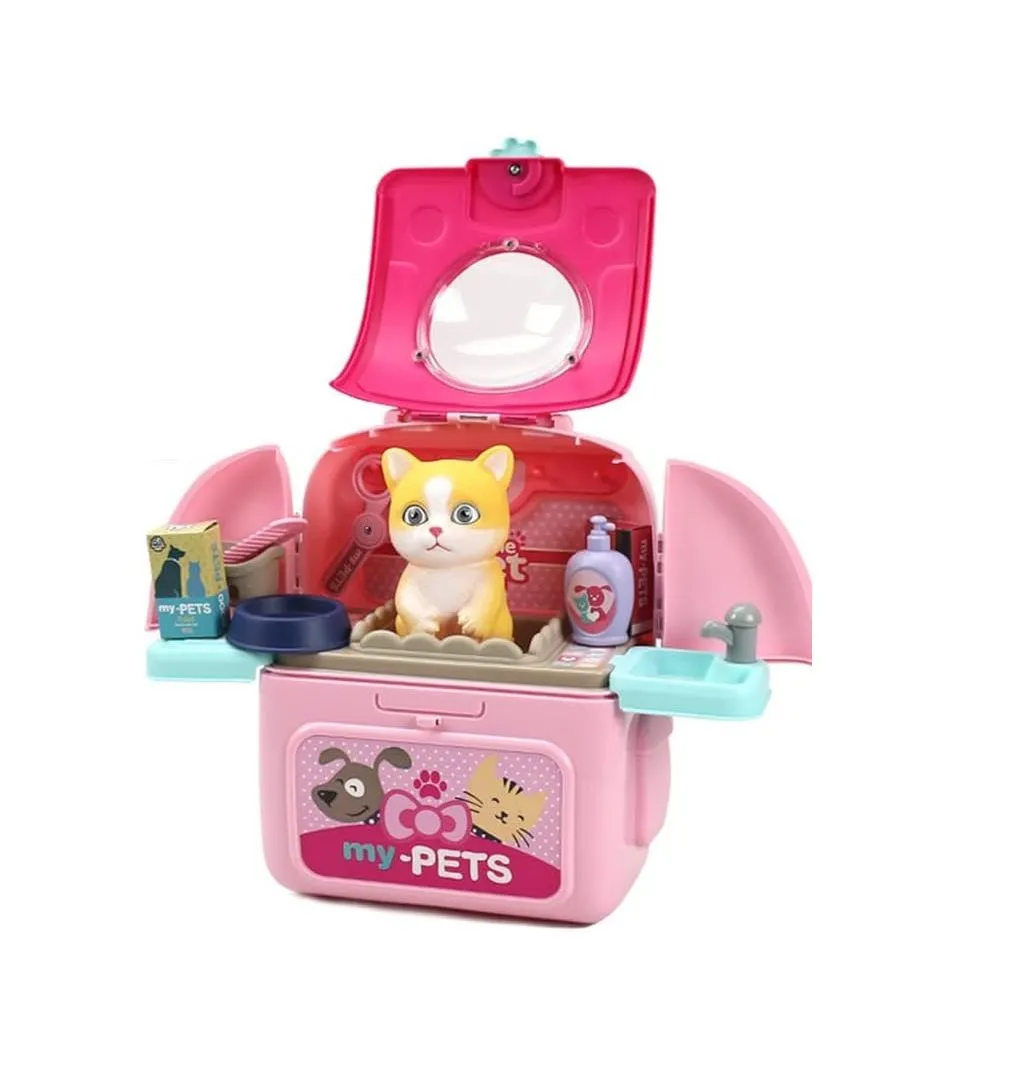 BD-2 in 1 Pretend Veterinarian Medical Role Play Set With Carrier Backpack - Cat