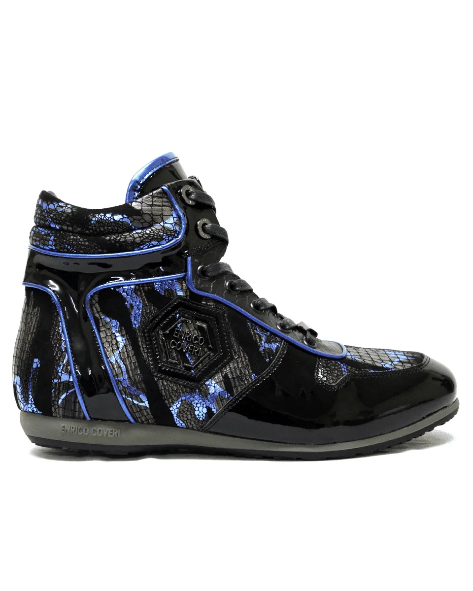 Enrico Coveri Mens Black and Blue Piped Lace Up Ankle Boots