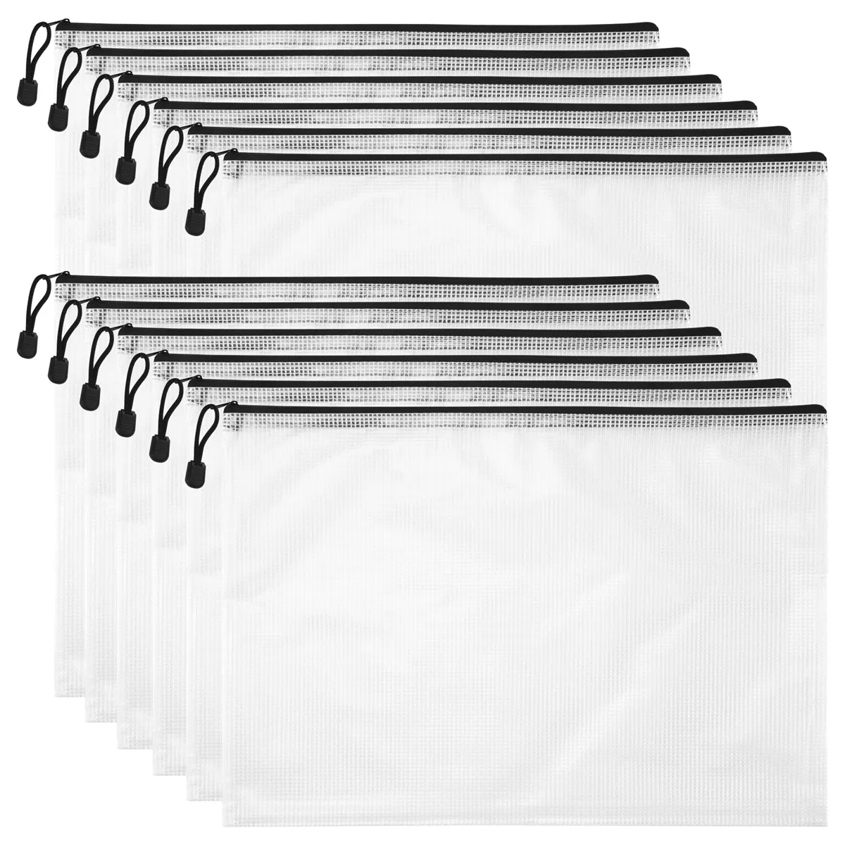 12PCS A3 Folder, Information Zipper Bag Plastic Wallet Mesh File Bag Zipper