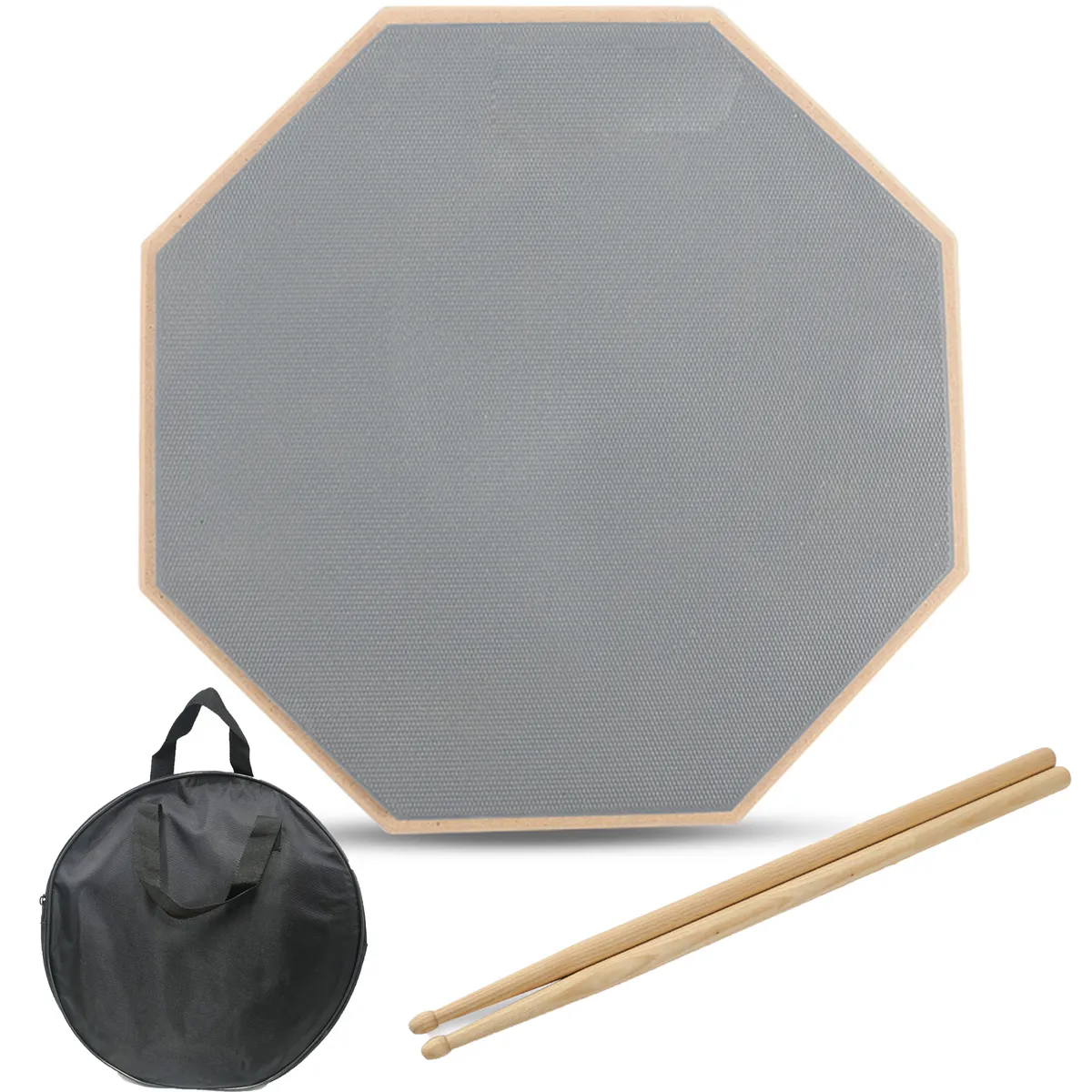 12 Inch Drum Pad Rubber Practice Pad Silent Drum Pad Set with sticks & Bag - Grey