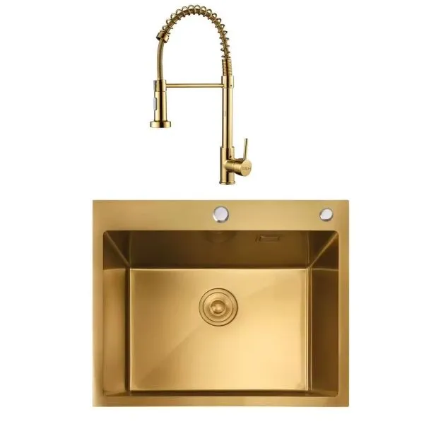 R&H 50x50cm Kitchen And Bar Sink With Tap - Brushed Gold